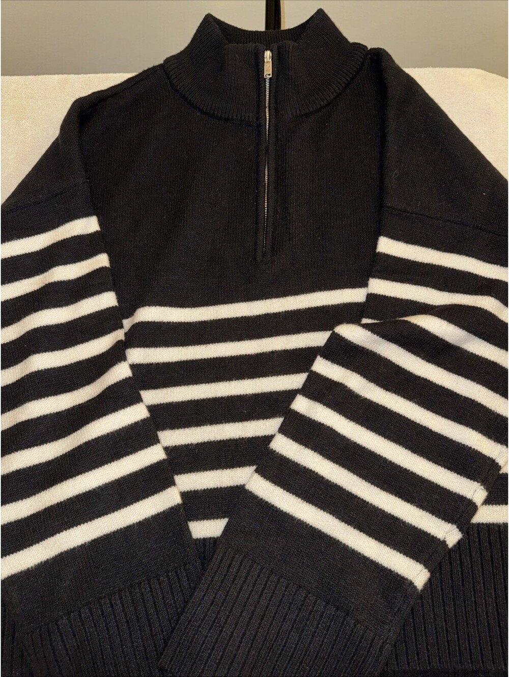 DKNY Women’s Striped Quarter Zip Sweater XXL 2xl
